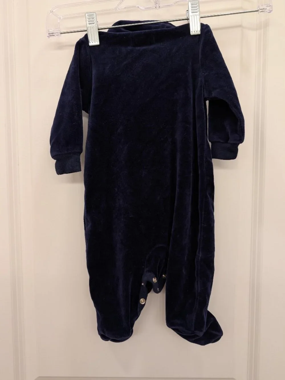 Ralph Lauren Baby Boys 3M Navy Blue Velour Footed One-Piece Coverall Romper